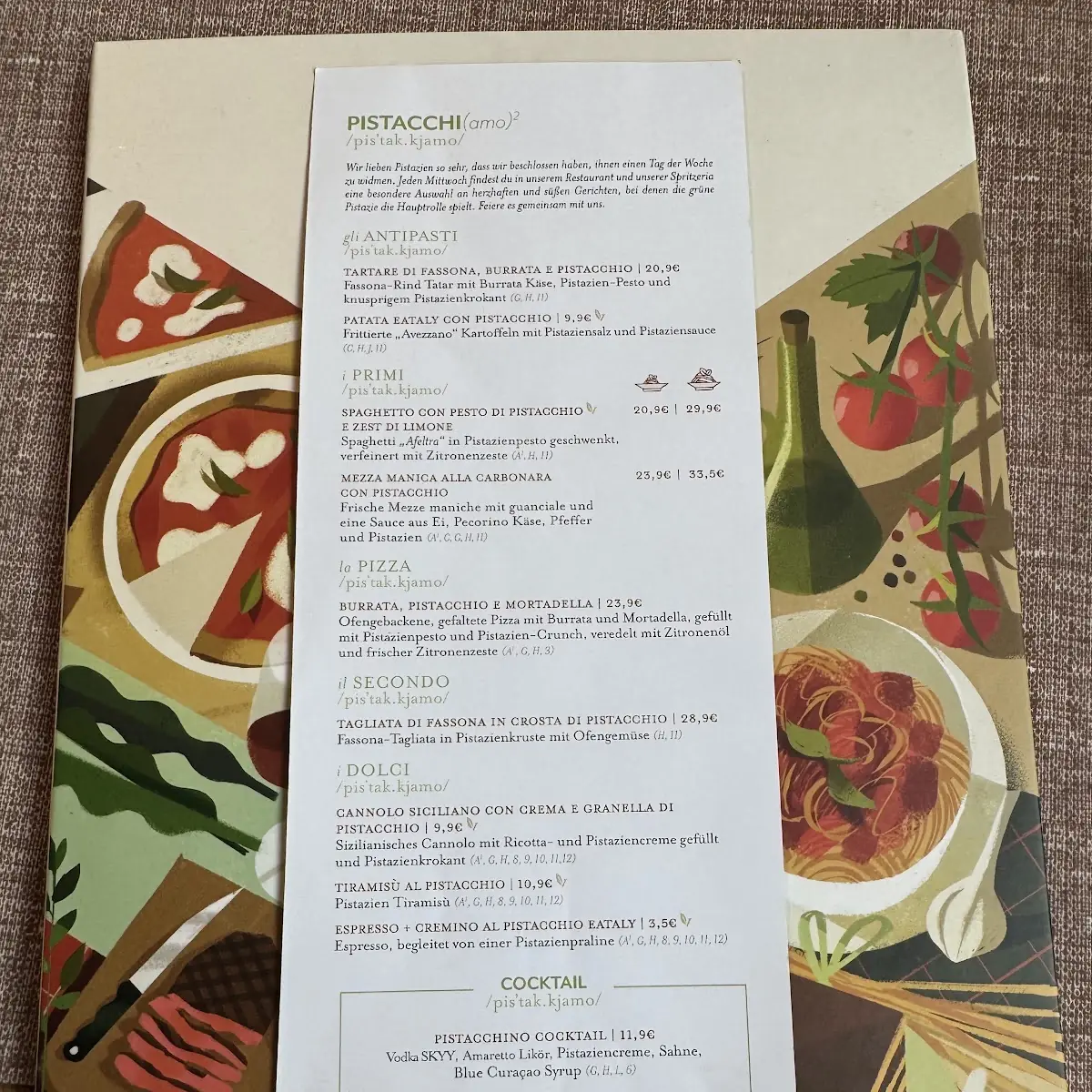 Speisekarte, Eataly Munich