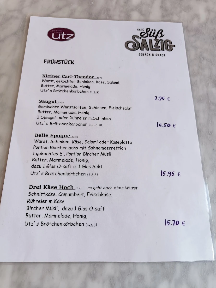 Speisekarte, Bäckerei Utz