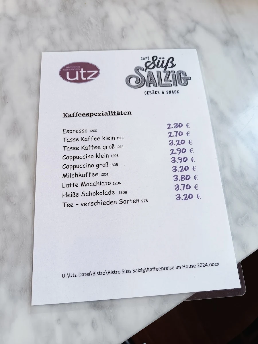 Speisekarte, Bäckerei Utz