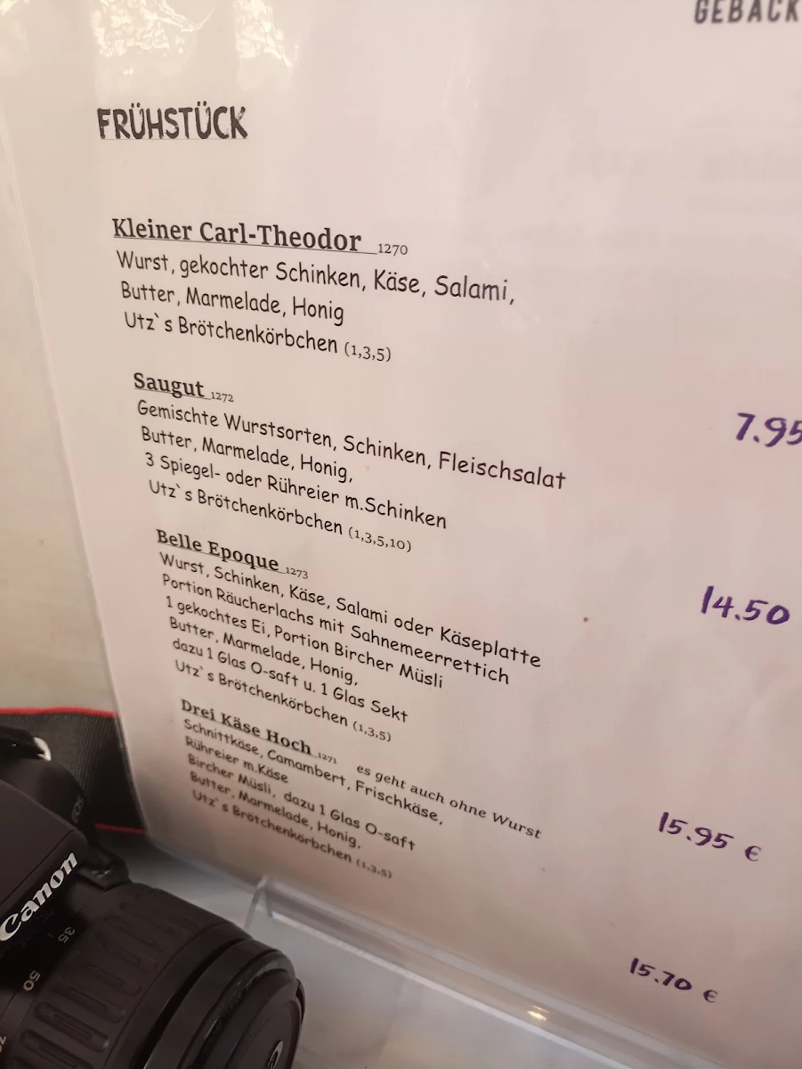 Speisekarte, Bäckerei Utz