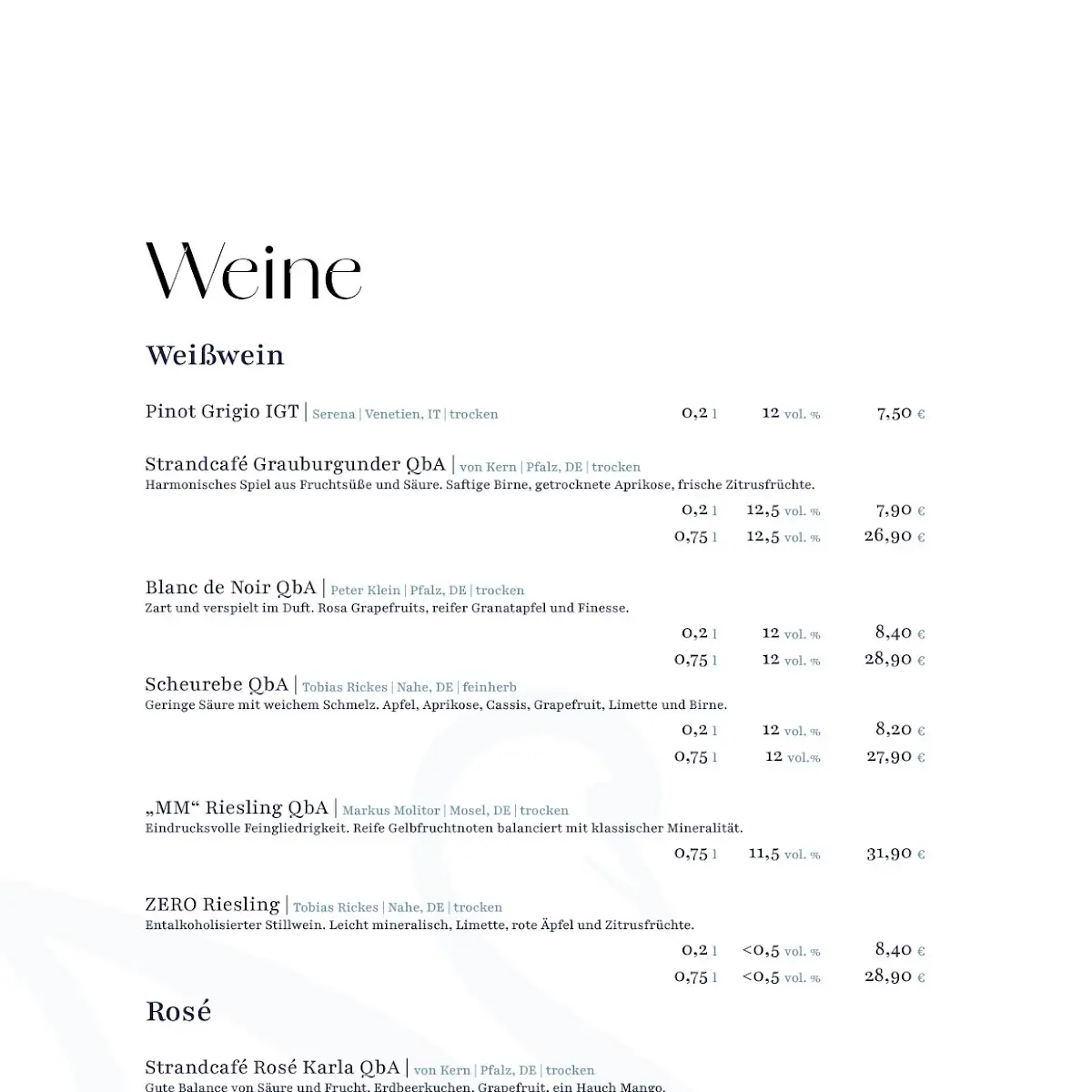 Speisekarte, Strandcafé Bad Zwischenahn