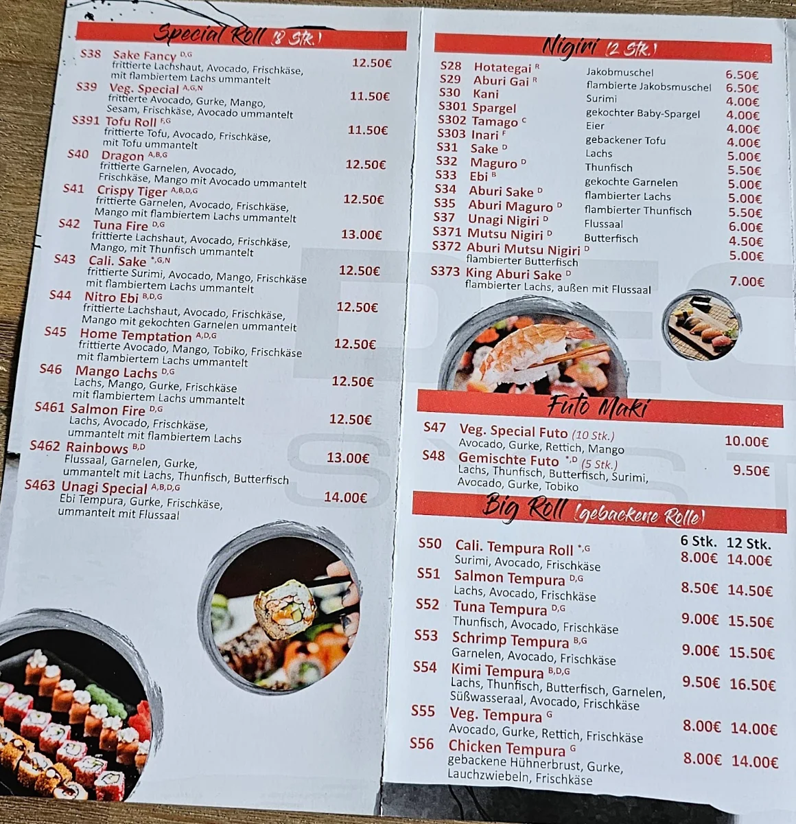 Speisekarte, Kimi Sushibar