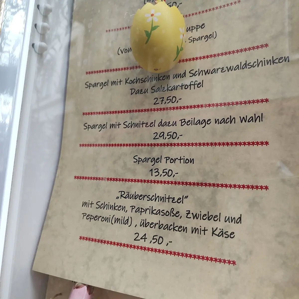 Speisekarte, Alte Winzerstube