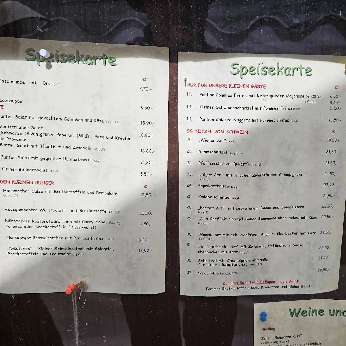 Speisekarte, Alte Winzerstube