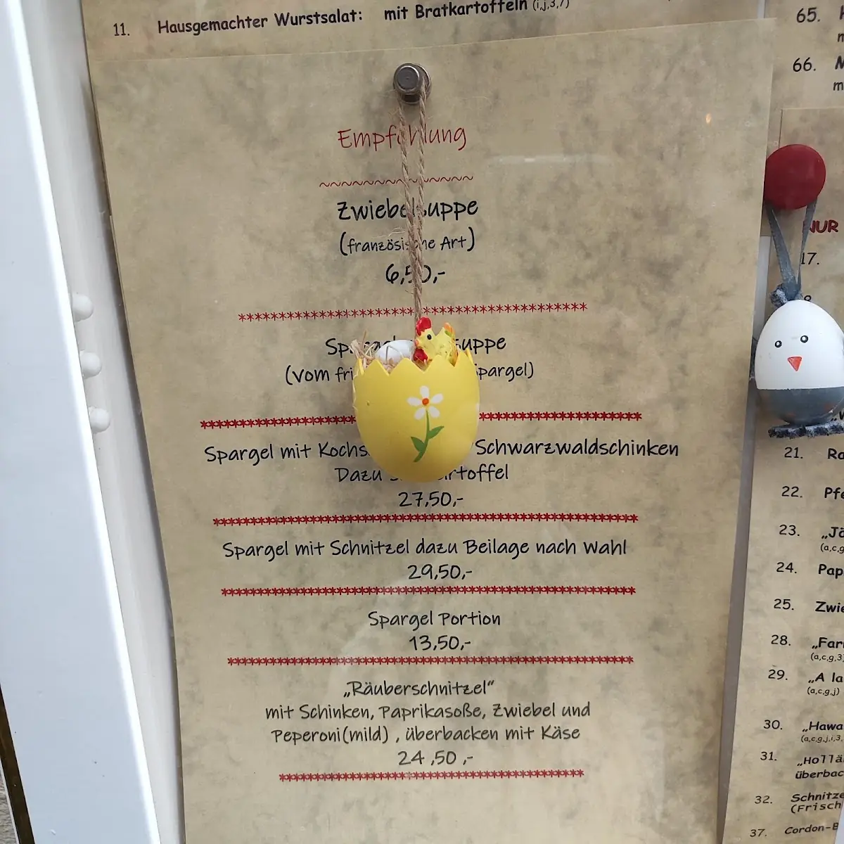 Speisekarte, Alte Winzerstube