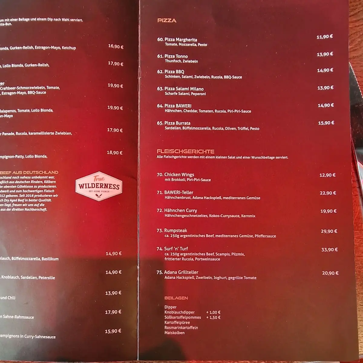 Speisekarte, BAWERI Bar & Restaurant