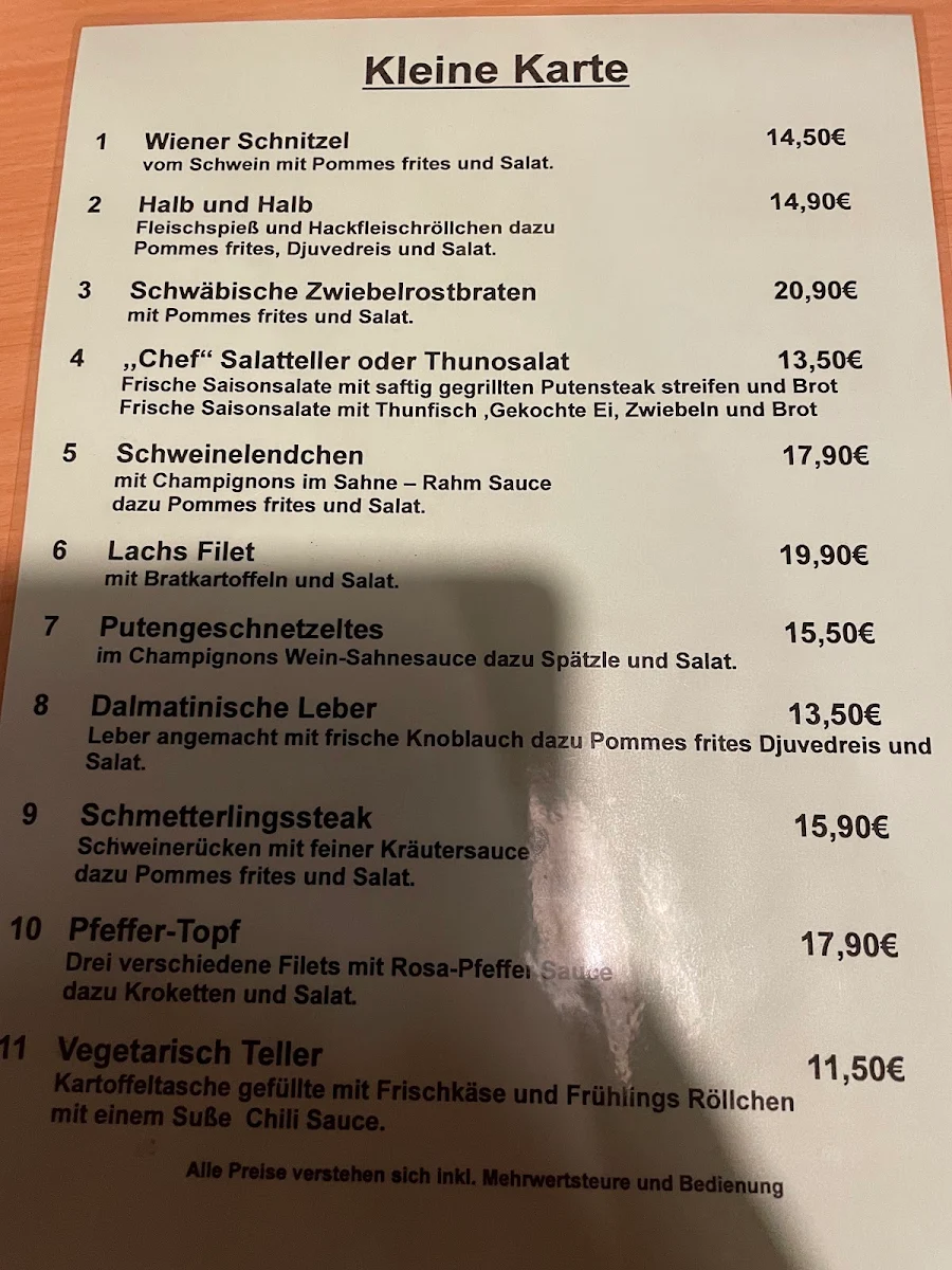 Speisekarte, Gaststätte Starennest