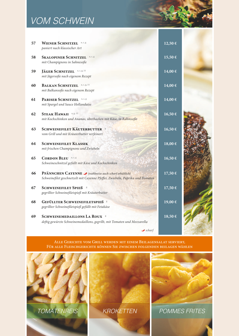 Speisekarte, Bistro Quakenbrück