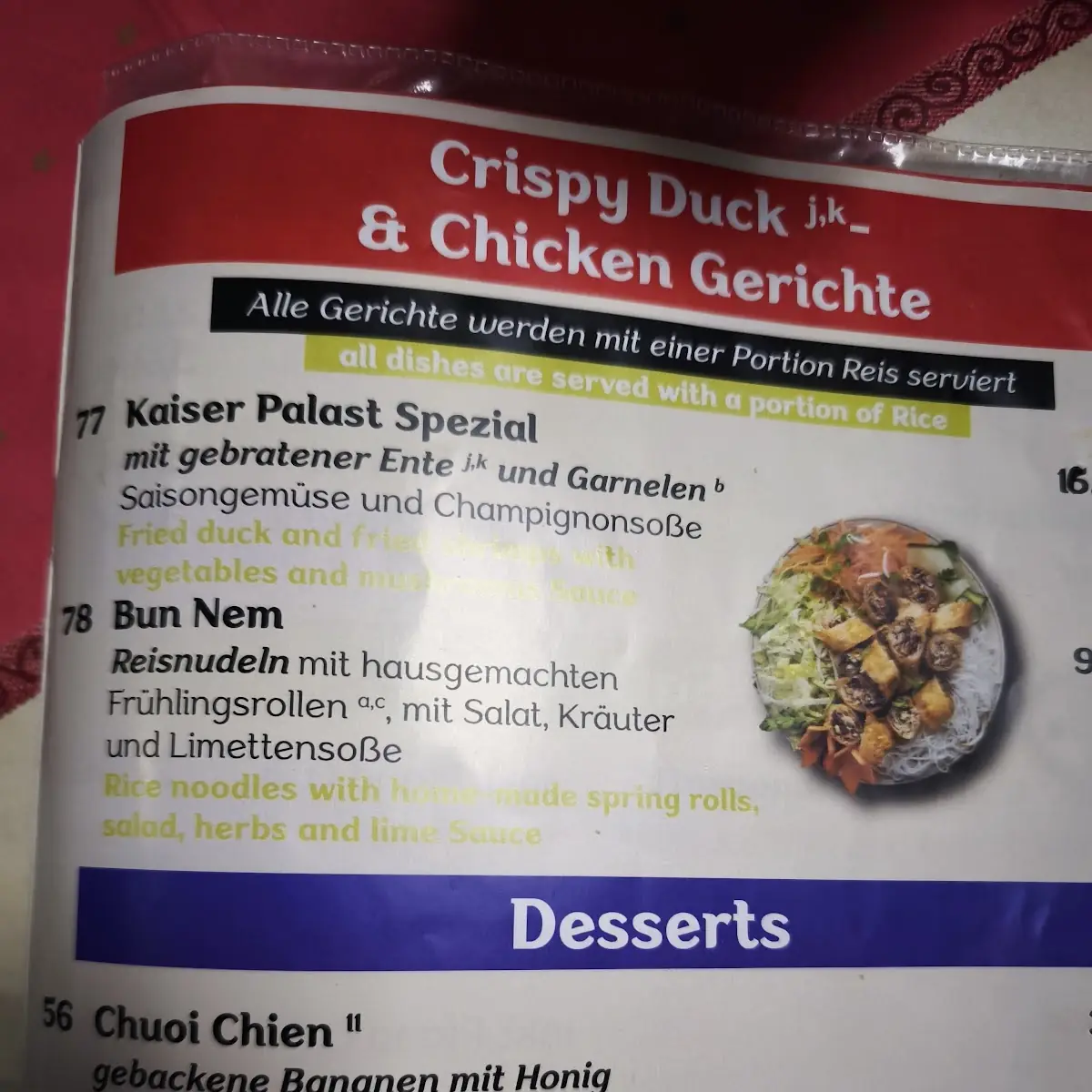 Speisekarte, Thanh Long Asiatische Küche Lübeck
