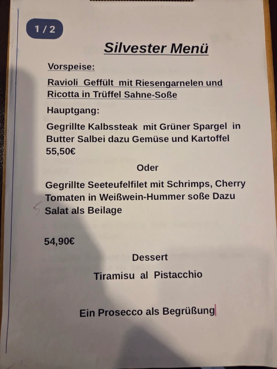 Speisekarte, Restaurant Pecorino