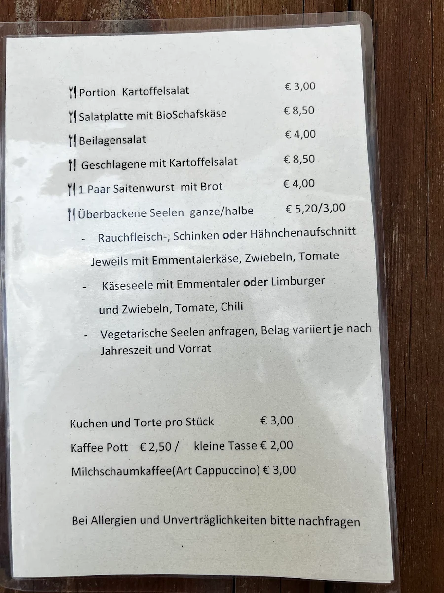 Speisekarte, Turnerheim Spinnenhirn