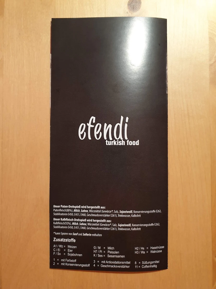 Speisekarte, Efendi turkish food