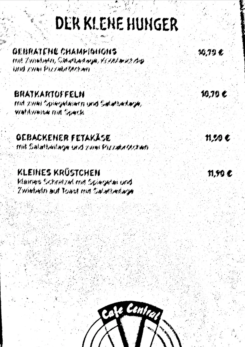 Speisekarte, Cafe Central