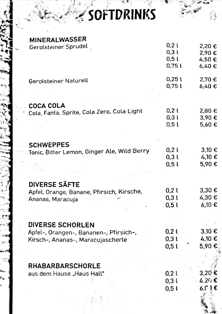 Speisekarte, Cafe Central