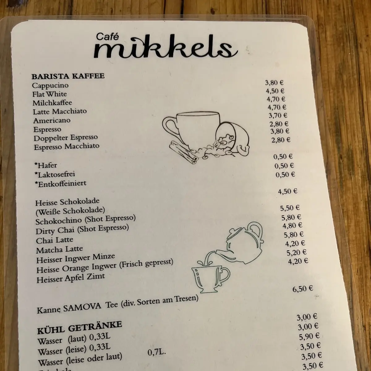 Speisekarte, Café Mikkels