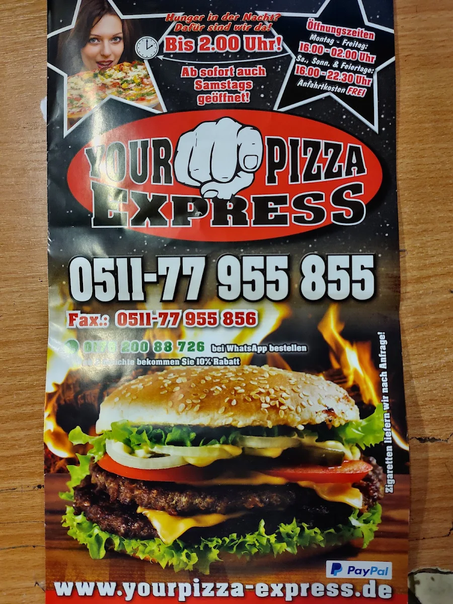 Speisekarte, Your Pizza Express