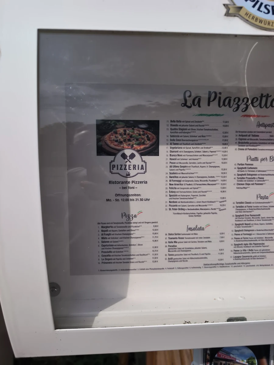 Speisekarte, Pizzeria La Piazzetta bei Toni