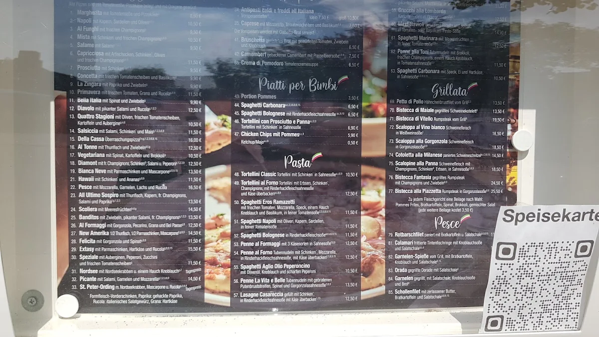 Speisekarte, Pizzeria La Piazzetta bei Toni