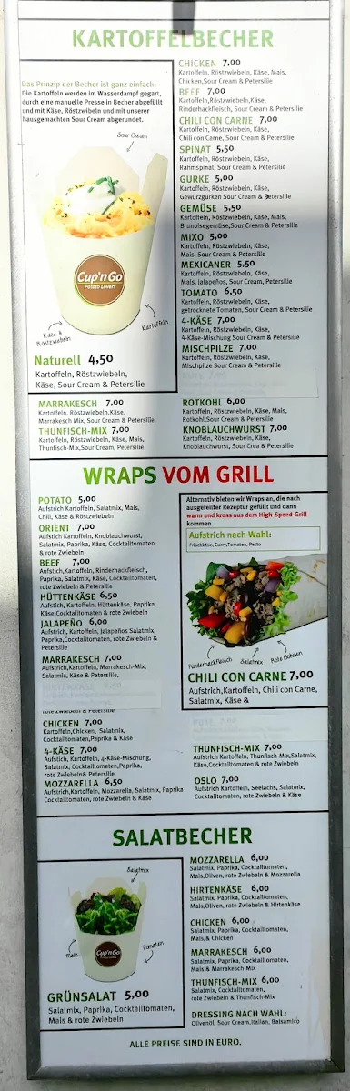 Speisekarte, Cup’n Go – Das gesundeste Fast Food der Welt! Frisch. Natürlich. Einzigartig.