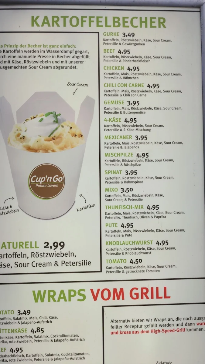 Speisekarte, Cup’n Go – Das gesundeste Fast Food der Welt! Frisch. Natürlich. Einzigartig.