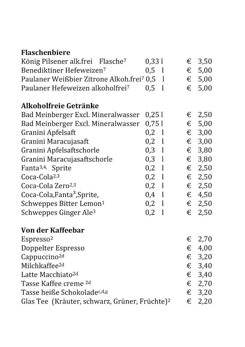Speisekarte, Thommys Bistro
