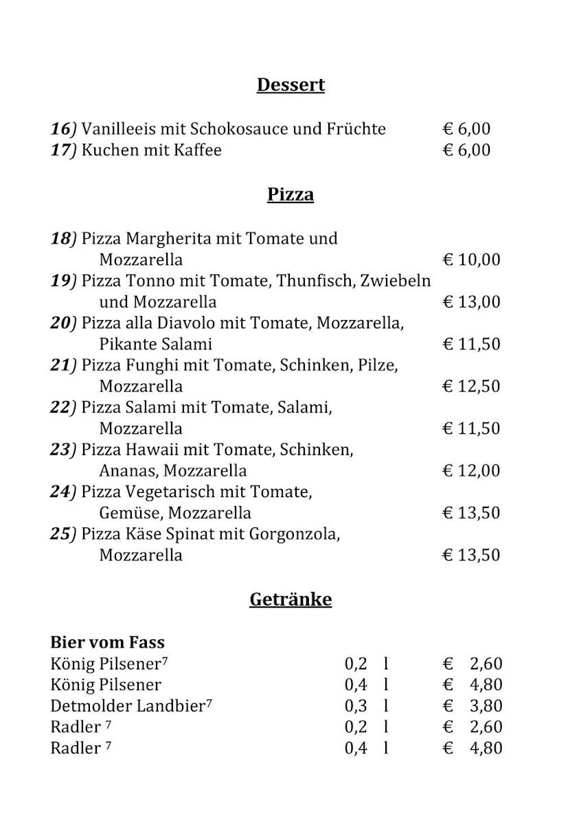 Speisekarte, Thommys Bistro