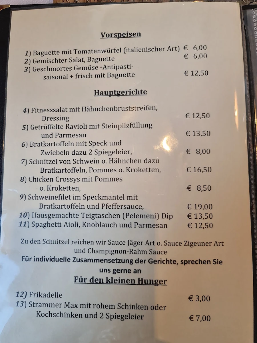 Speisekarte, Thommys Bistro