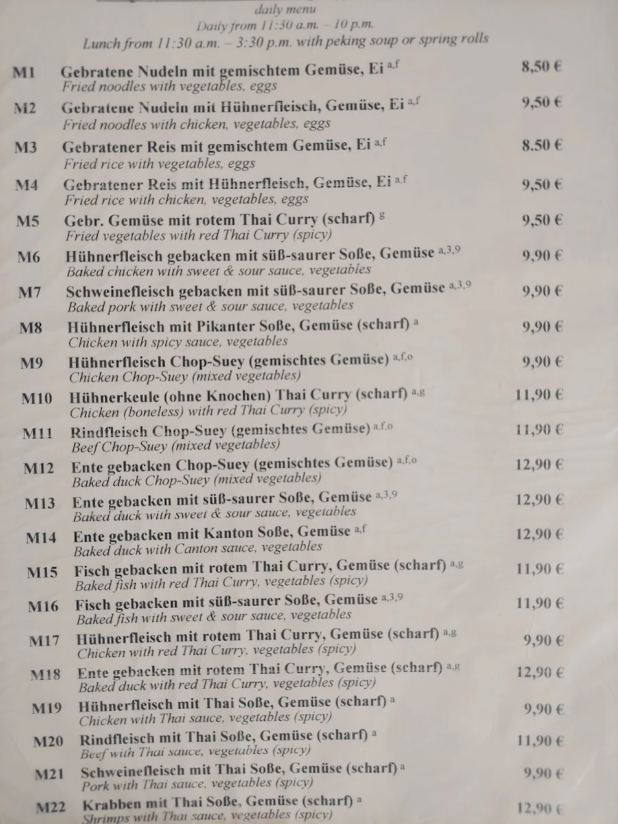 Speisekarte, Asia Restaurant Schillerstraße