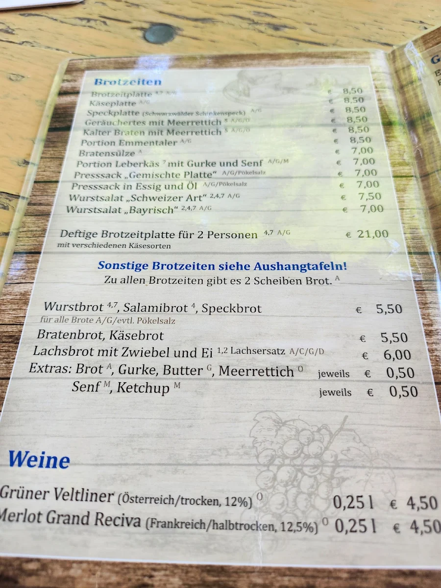 Speisekarte, Sommerkeller Erharting