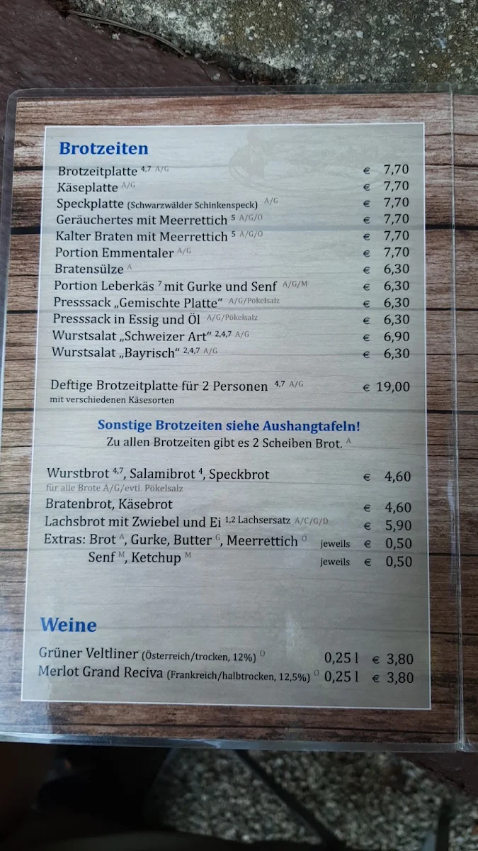 Speisekarte, Sommerkeller Erharting