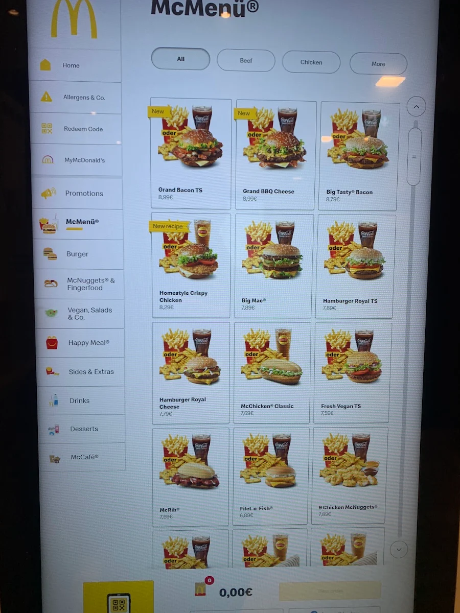Speisekarte, McDonald's