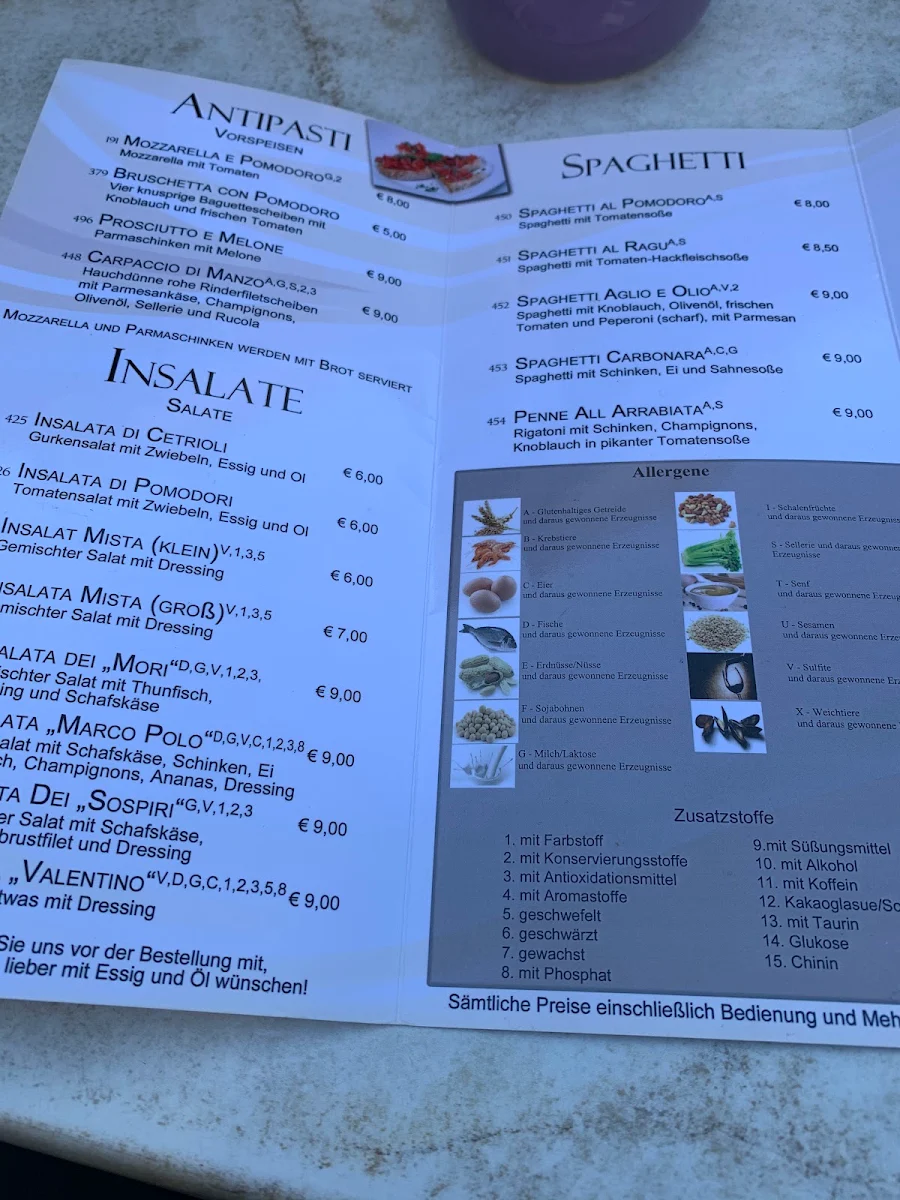 Speisekarte, Eiscafé Valentino