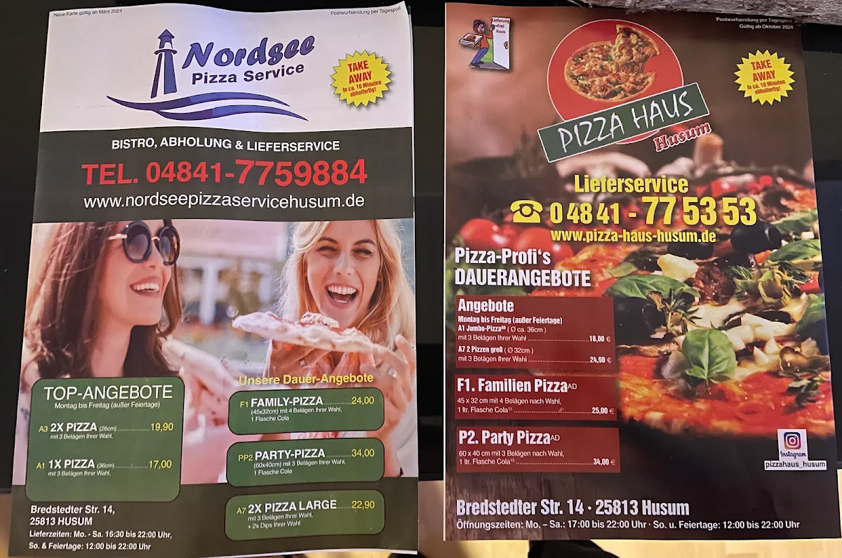 Speisekarte, Pizza Haus Lieferservice Husum