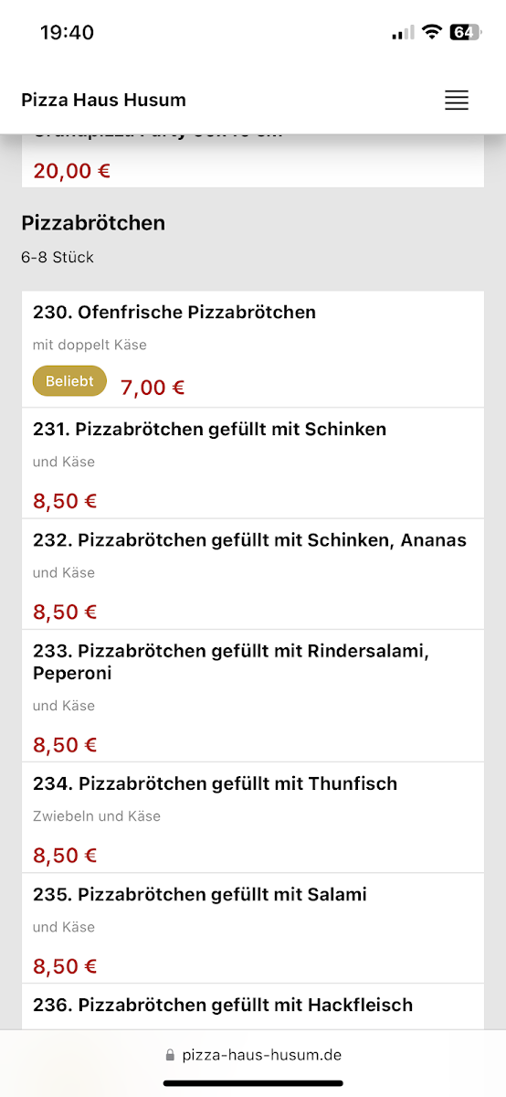 Speisekarte, Pizza Haus Lieferservice Husum