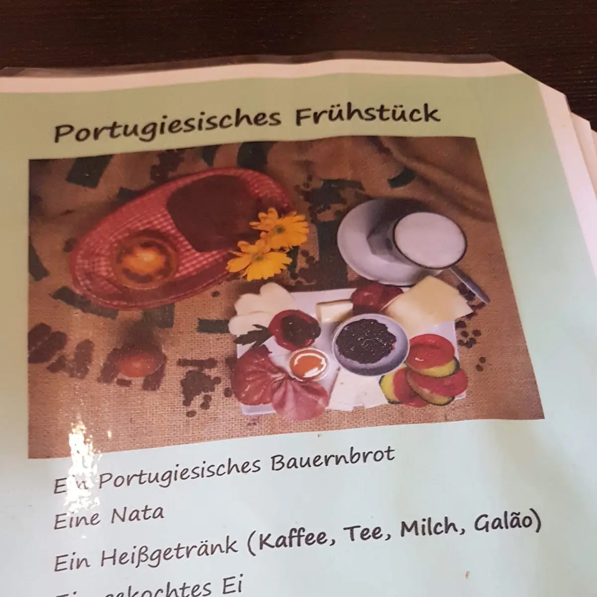 Speisekarte, Portugiesisches Café Pastelaria Estrela Doce