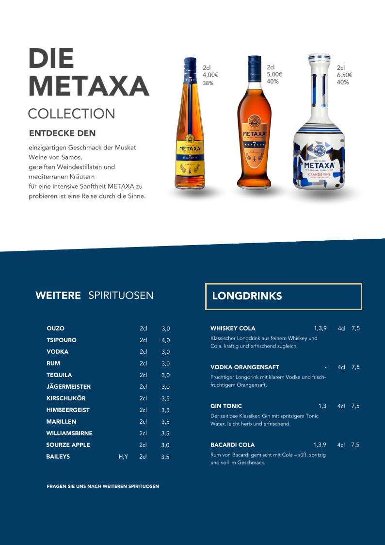 Speisekarte, Restaurant Nisi