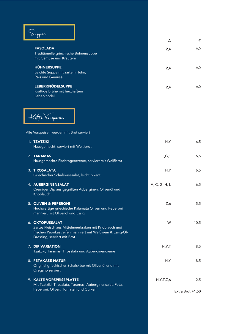 Speisekarte, Restaurant Nisi