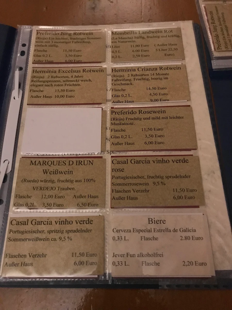 Speisekarte, Tinaja