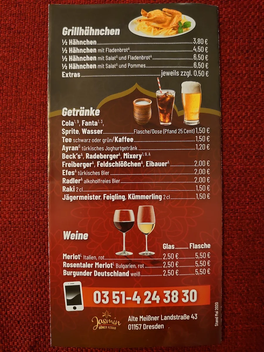Speisekarte, Jasmin Döner Kebab