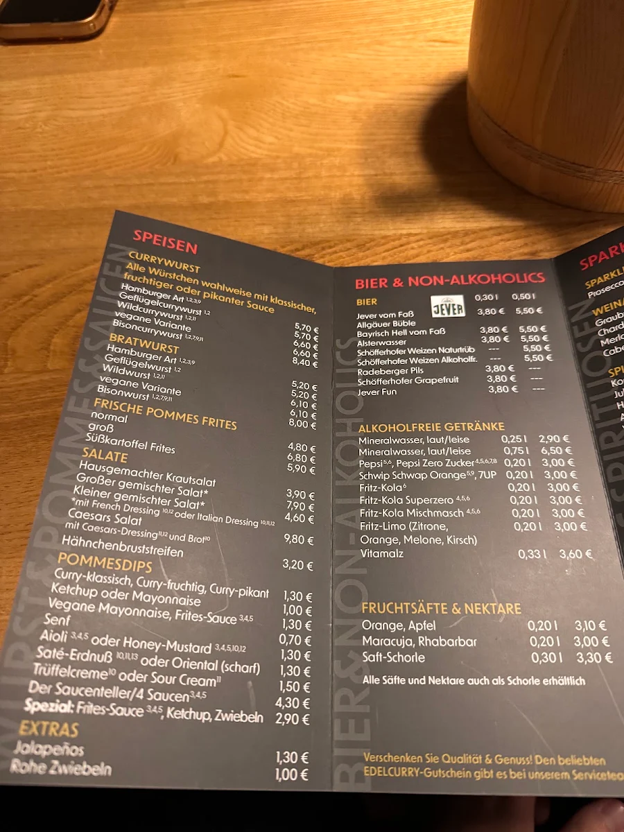 Speisekarte, Edelcurry