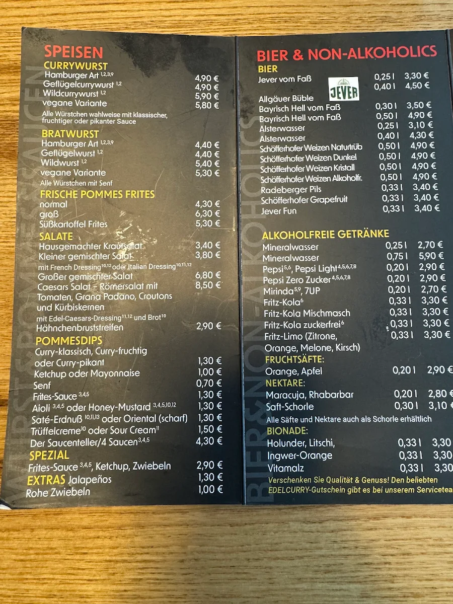 Speisekarte, Edelcurry