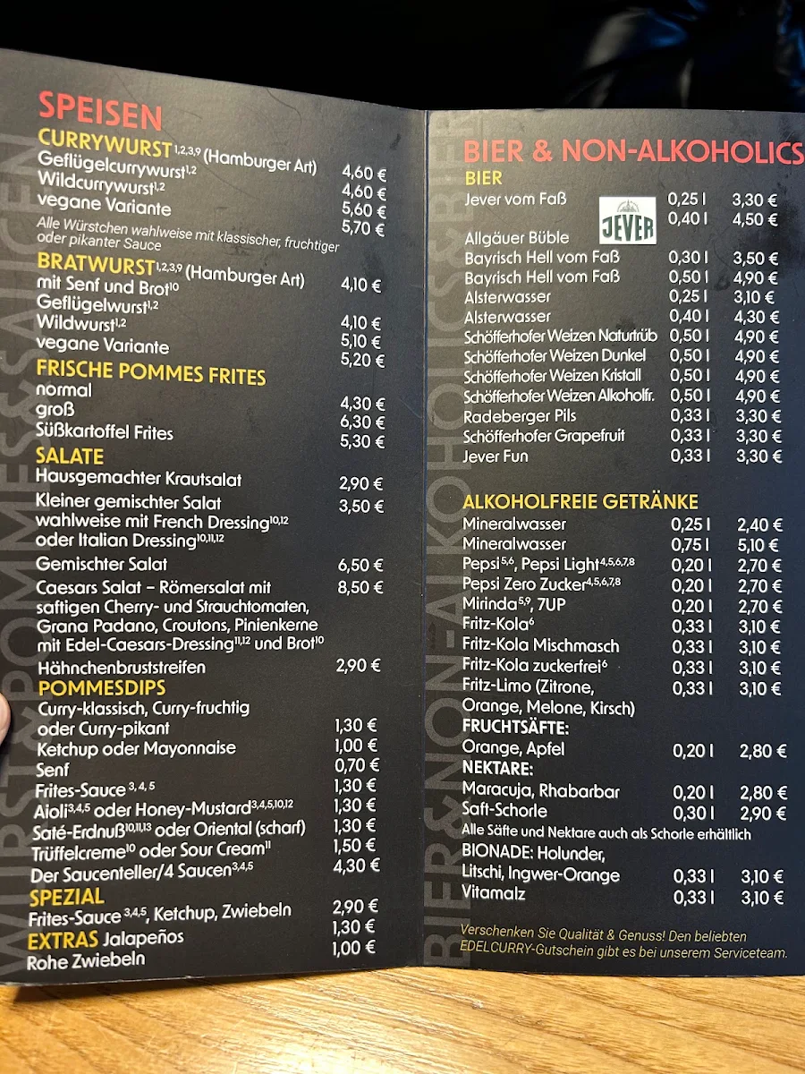 Speisekarte, Edelcurry