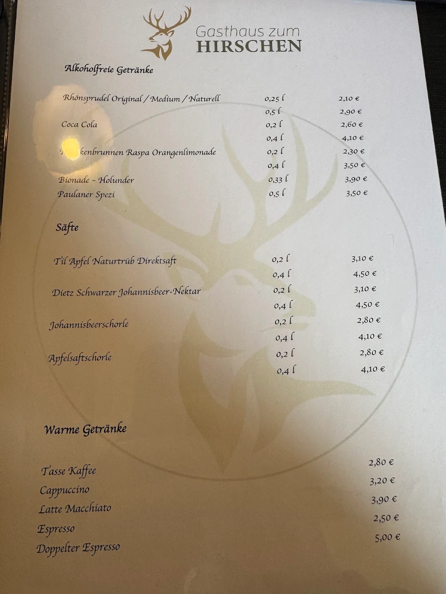 Speisekarte, Gasthaus zum Hirschen | Ebersbrunn