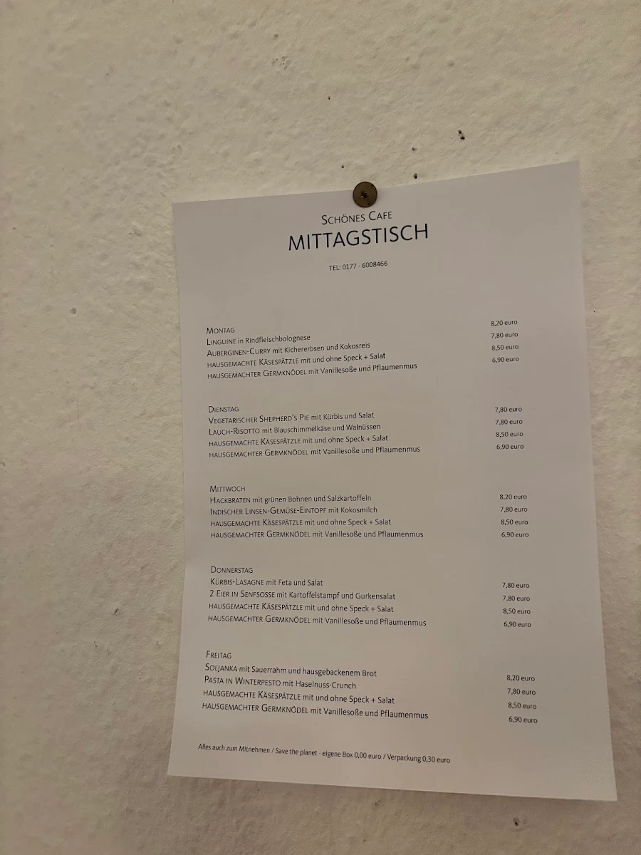 Speisekarte, Schönes Café