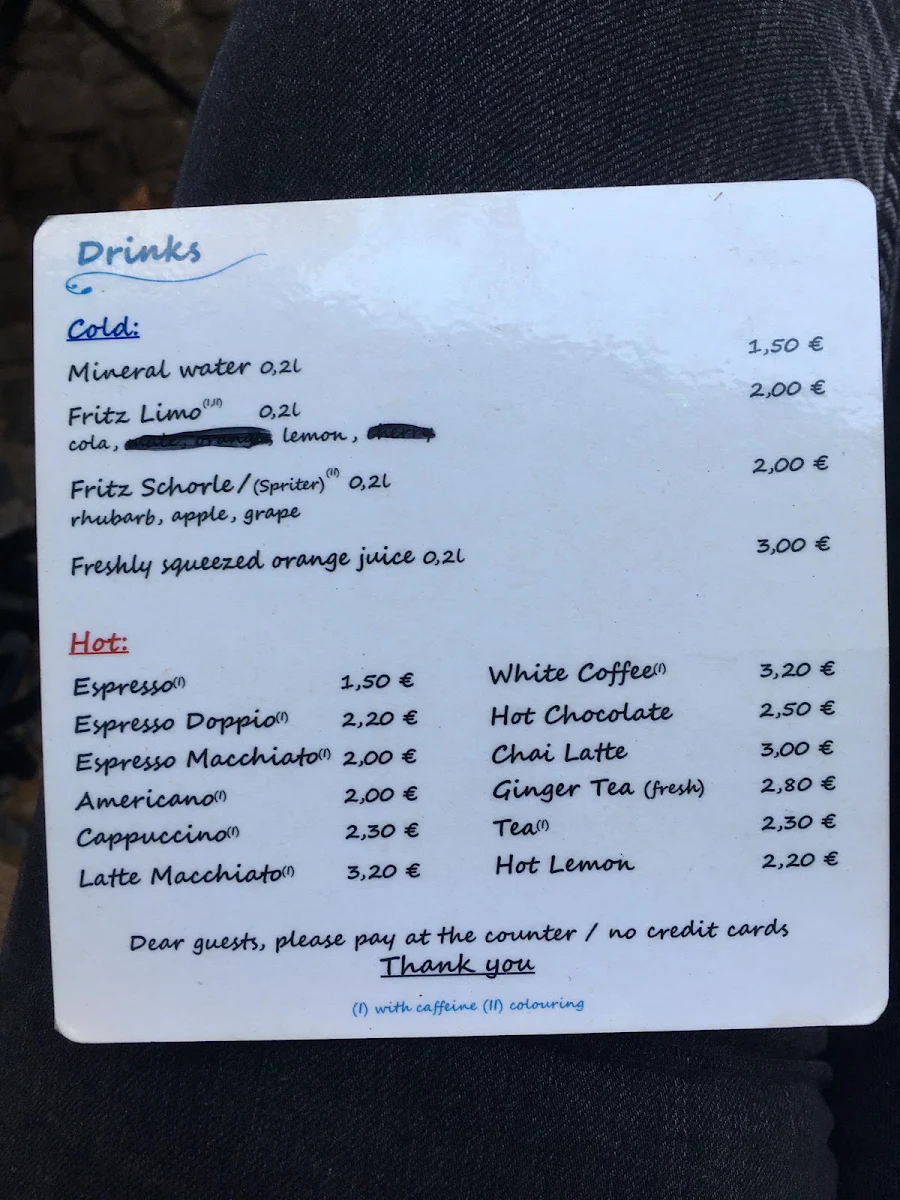 Speisekarte, Schönes Café