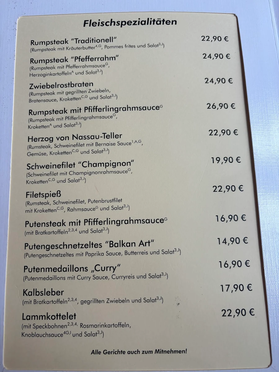 Speisekarte, Herzog von Nassau