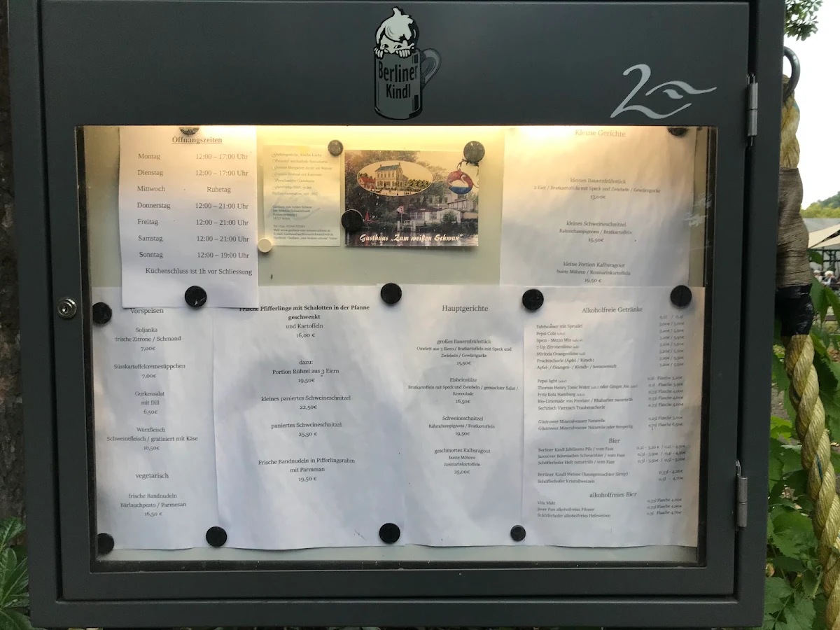 Speisekarte, Gasthaus zum Weissen Schwan