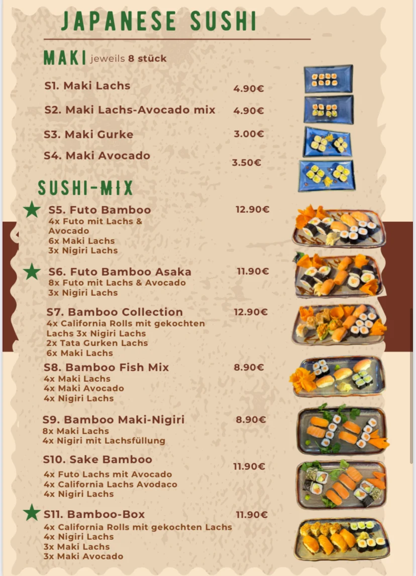 Speisekarte, SUSHI BAMBOO LEAF VIETNAMESE & JAPANESE KITCHEN