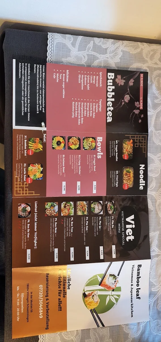 Speisekarte, SUSHI BAMBOO LEAF VIETNAMESE & JAPANESE KITCHEN