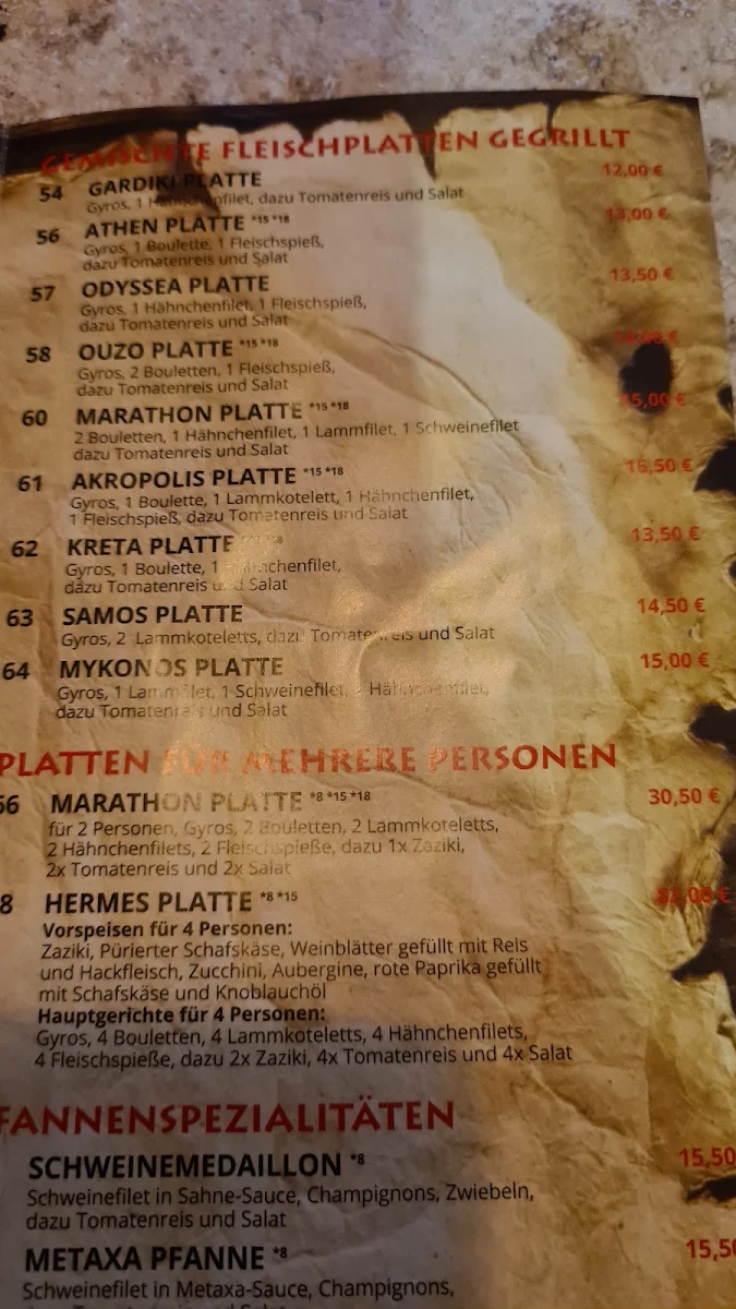 Speisekarte, Griech. Restaurant "Marathon"